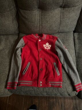 Roots Kids Red and Gray Baseball-Style Jacket